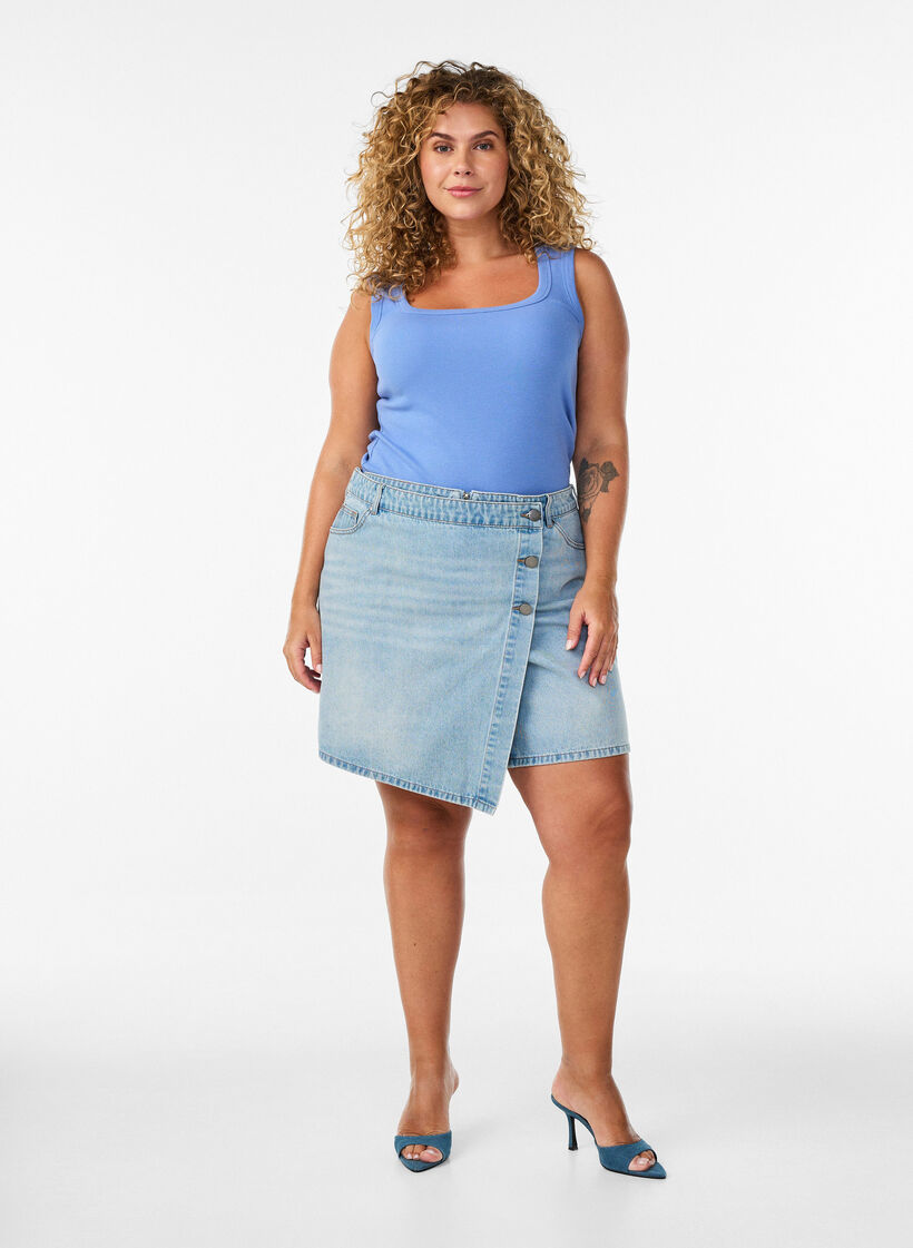 Jeansszorty z efektem kopertowym i wysokim stanem, Niebieskie, Model image number 1