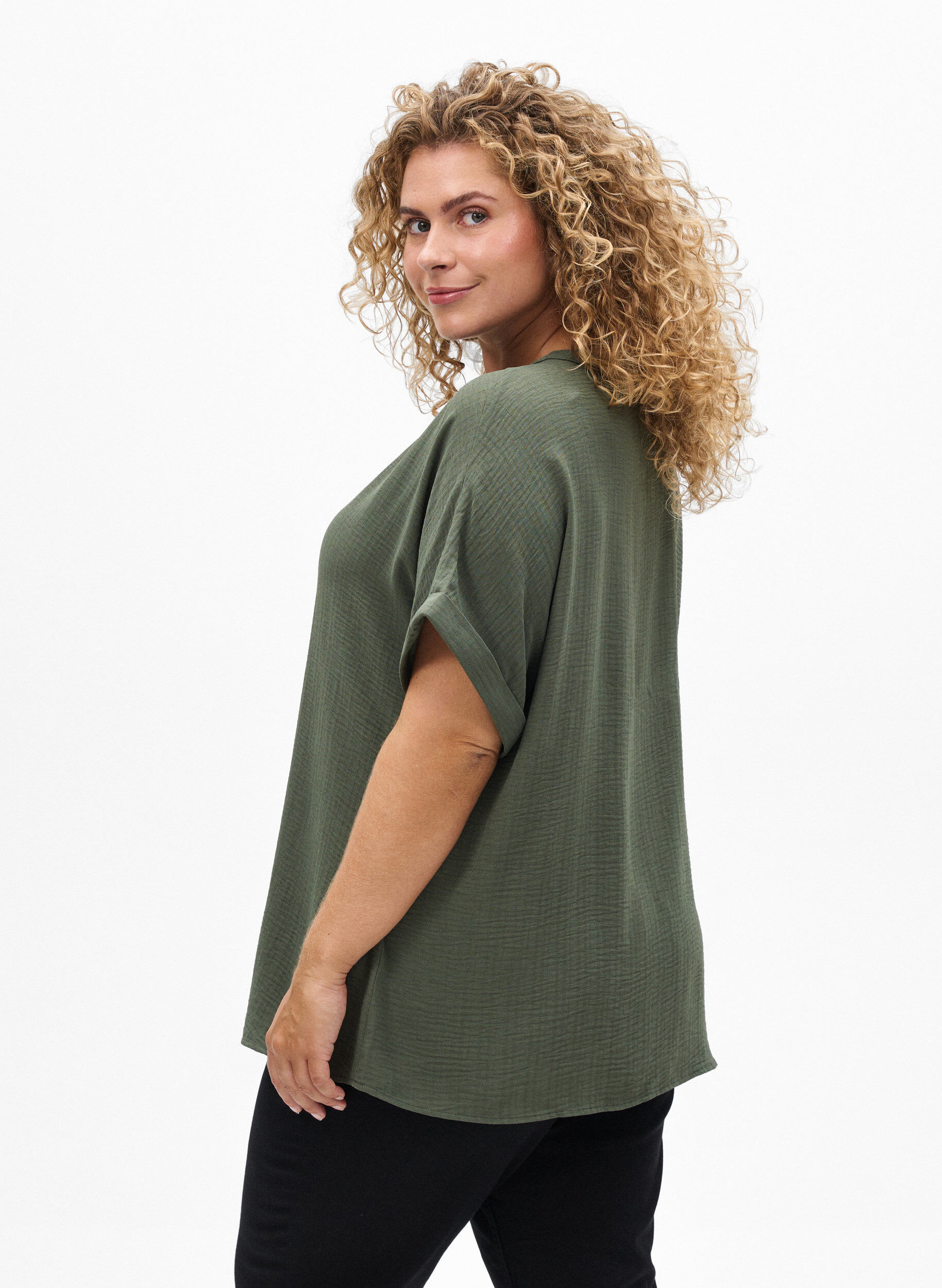 ZizziLuzna bluzka z kr&oacute;tkim rekawem, Zielony, Model image number 2