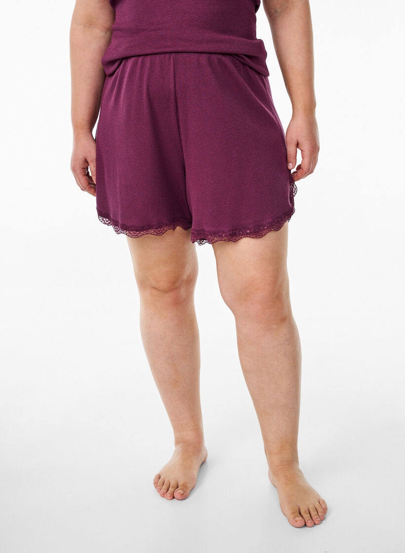 Top z koronkowym wykonczeniem, Ciemnobordowy, Model image number 3