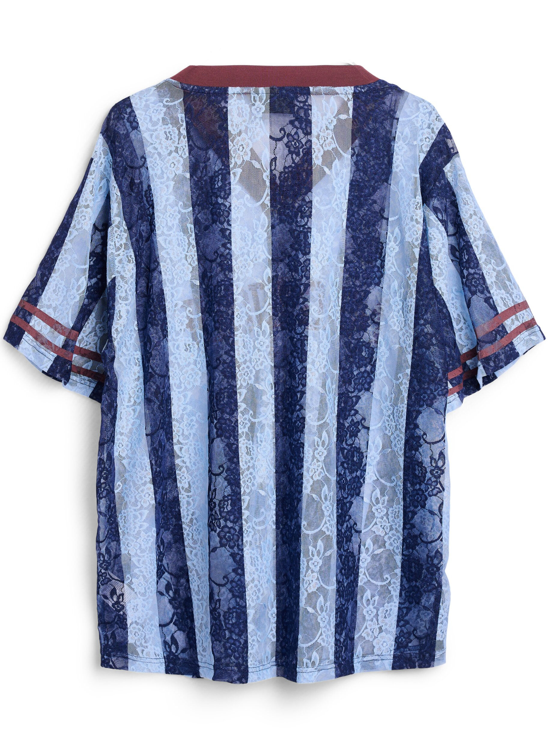 Zizzi Bluzka z koronki w paski z efektownym nadrukiem, Niebieskie, Packshot image number 1