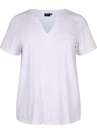 Bawelniana koszulka w kropki z dekoltem w szpic, B.White/S. Pink Dot, Packshot image number 0