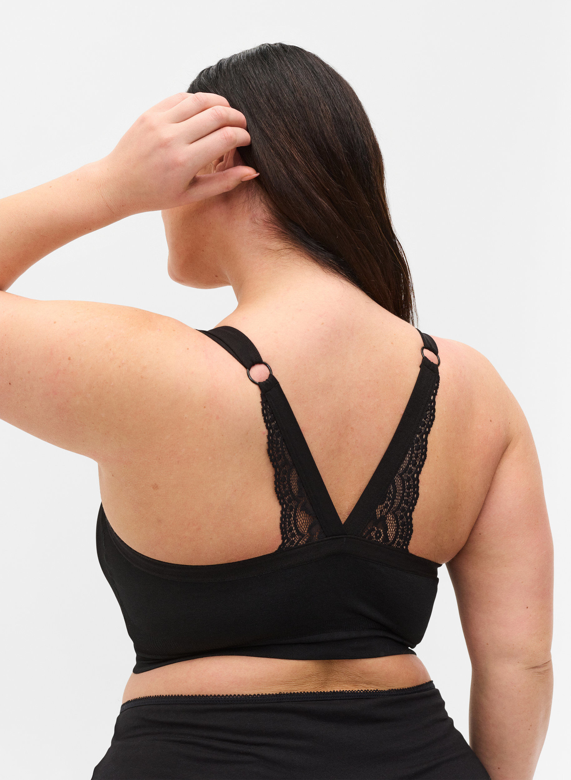 Zizzi Soft bra with lace back, Black, Model image number 1