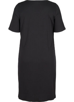 Short-sleeved dress in a ribbed fabric , Black, Packshot image number 1