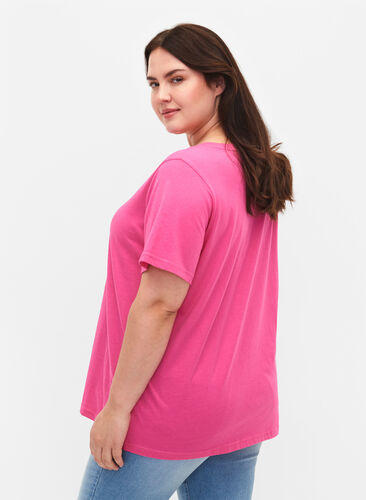 Bawelniana koszulka z nadrukiem tekstowym, Shocking Pink W. LOS, Model image number 1