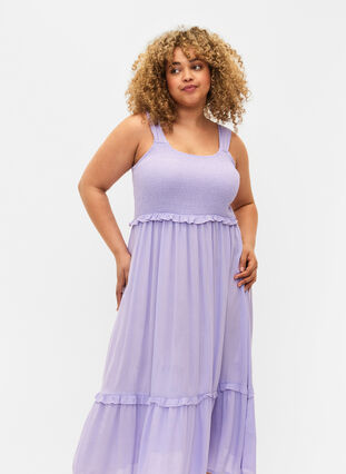 Wiskozowa sukienka midi z marszczeniem, Lavender, Model image number 2