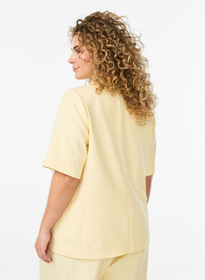 Blekitny marynarka z kr&oacute;tkim rekawem i klapami, Ż&oacute;łty, Model image number 2