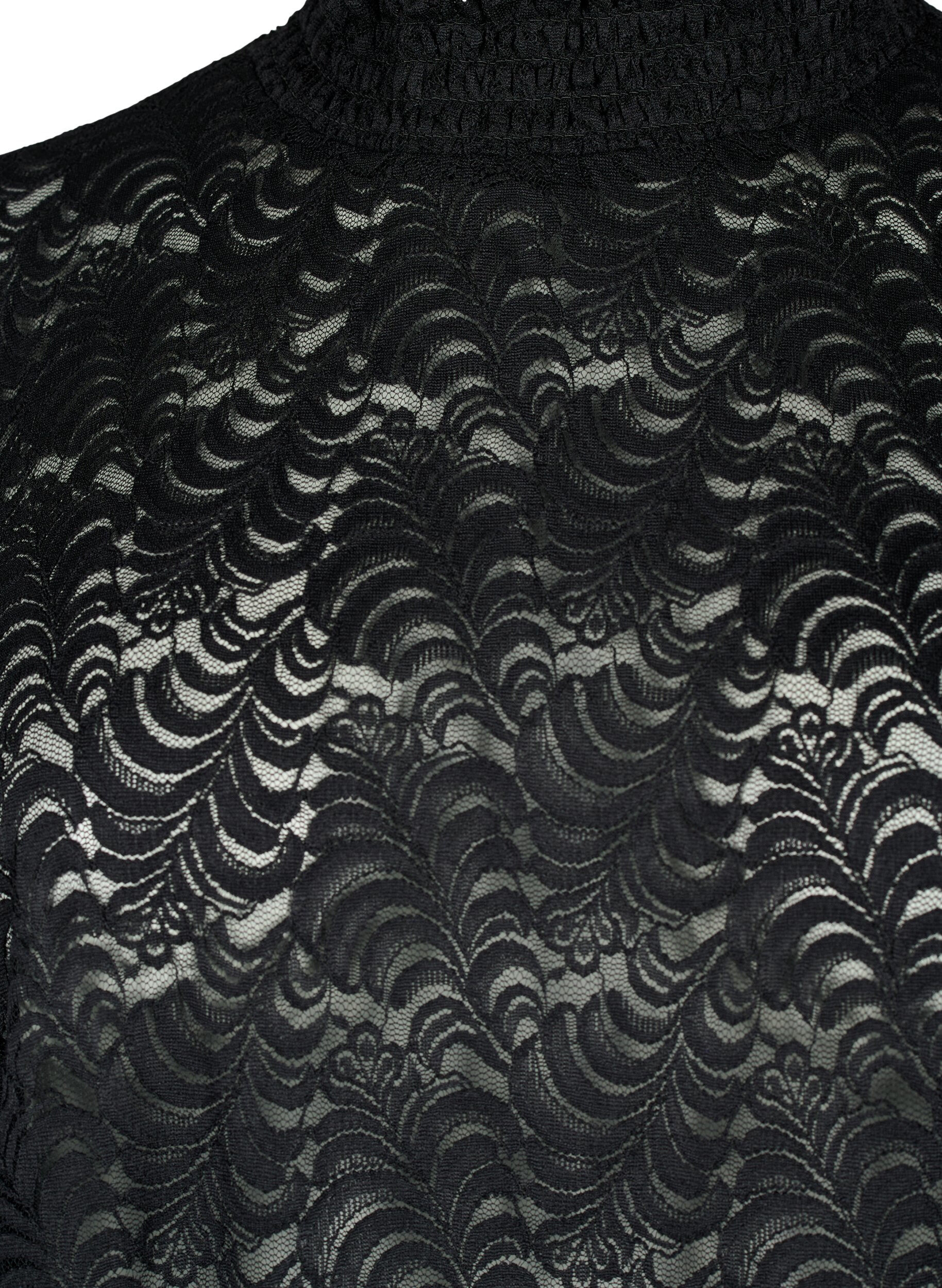 Zizzi Koronkowa bluzka z dlugimi rekawami i marszczeniem, Black, Packshot image number 2