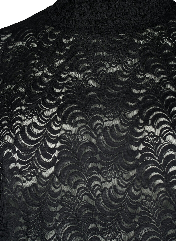 Koronkowa bluzka z dlugimi rekawami i marszczeniem, Black, Packshot image number 2