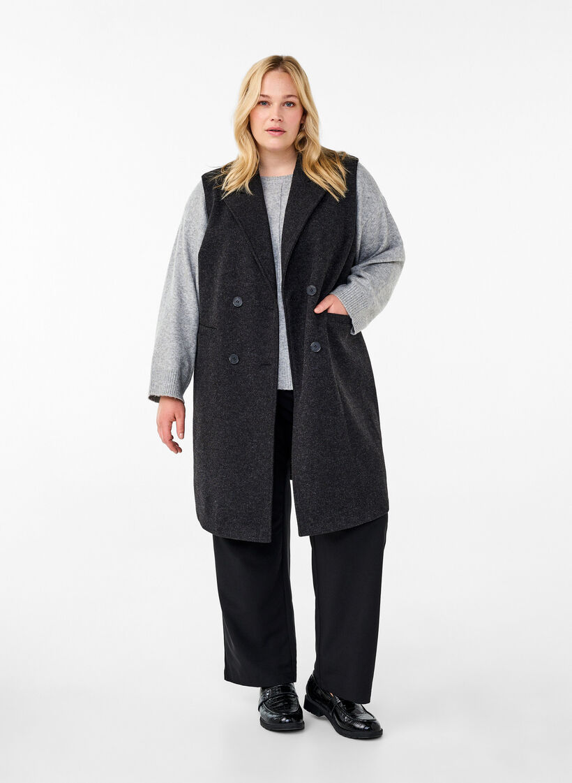 Dluga kamizelka o wygladzie welny, Dark Grey Melange, Model image number 2