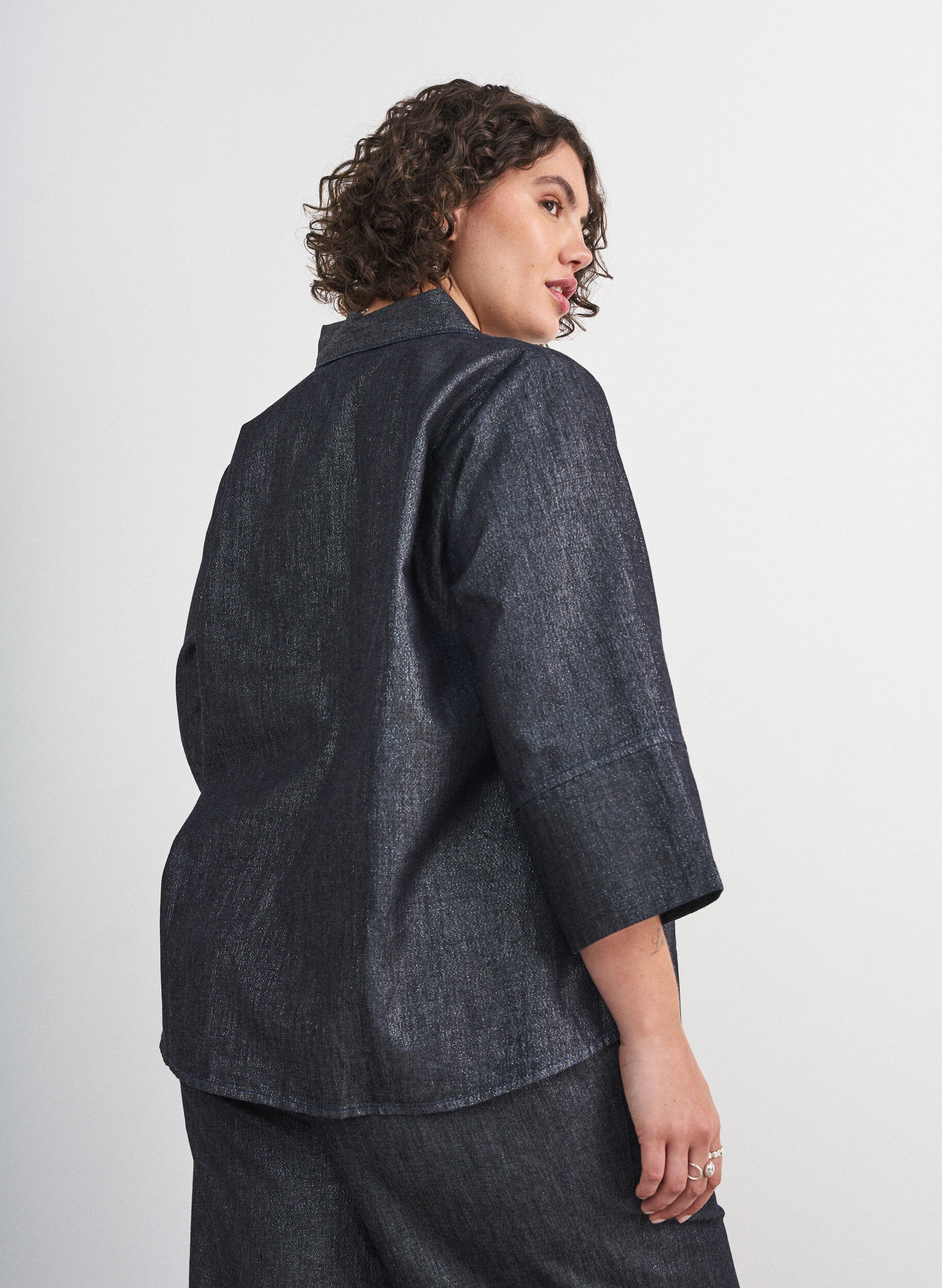 ZizziKoszula z denimu z nitka brokatowa i rekawami 3/4, Ciemnoszary, Model image number 2
