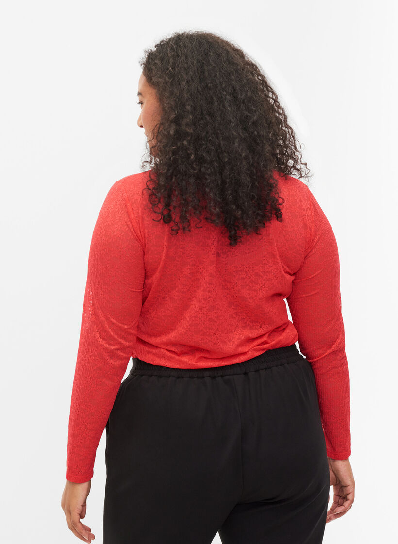 Dopasowana koronkowa bluzka z dlugimi rekawami, Hibiscus, Model image number 1