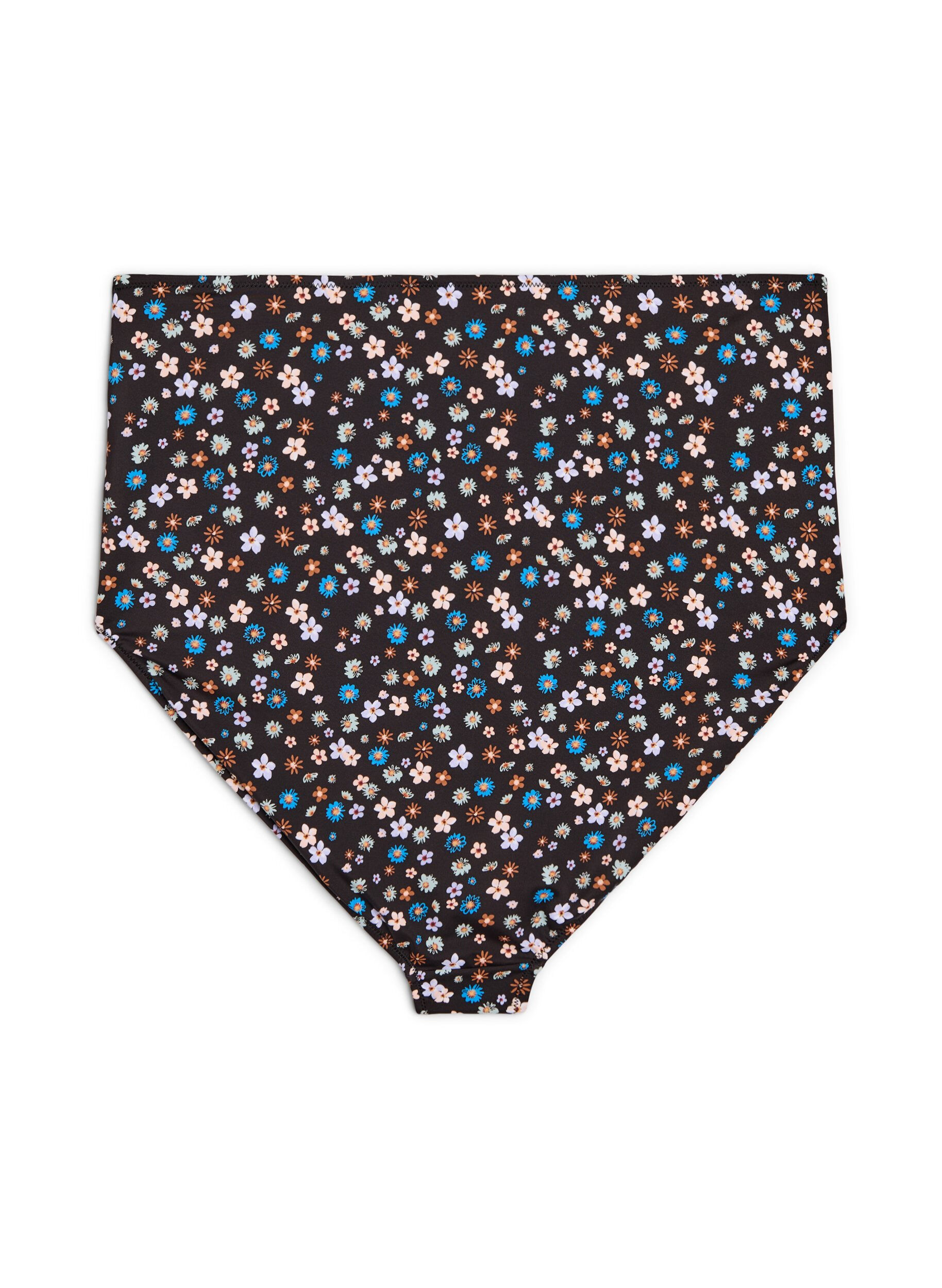 Zizzi Majtki bikini z bardzo wysoka talia i nadrukiem kwiatowym, Brązowy, Packshot image number 1