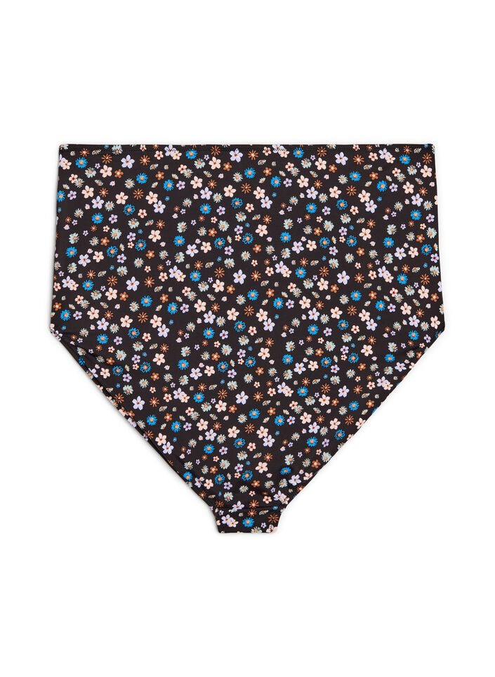 Majtki bikini z bardzo wysoka talia i nadrukiem kwiatowym, Brązowy, Packshot image number 1