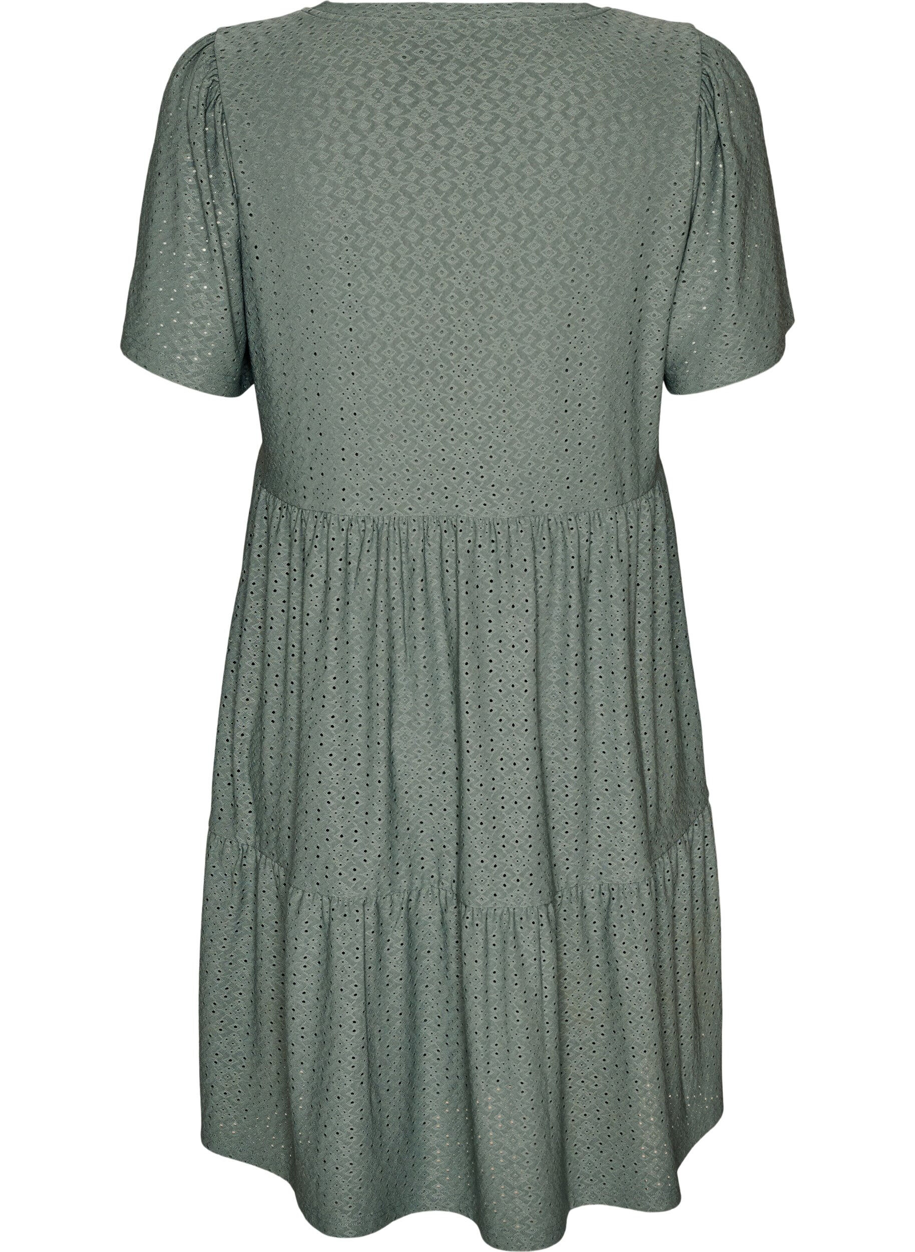 ZizziKr&oacute;tka sukienka z koronkowym motywem i kaskadowa sp&oacute;dnica, Zielony, Packshot image number 1