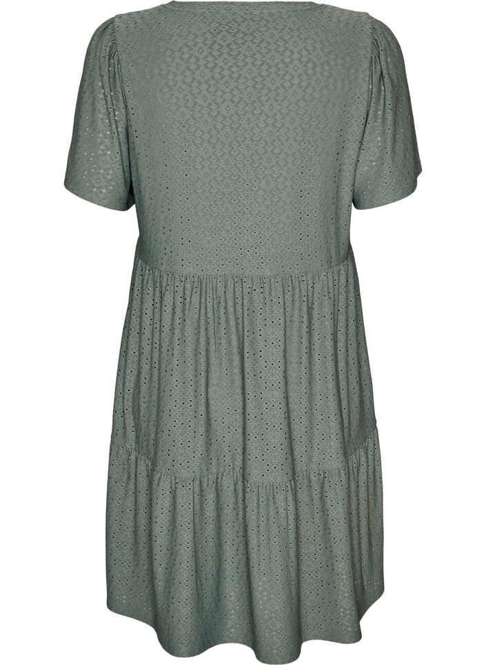 Kr&oacute;tka sukienka z koronkowym motywem i kaskadowa sp&oacute;dnica, Zielony, Packshot image number 1