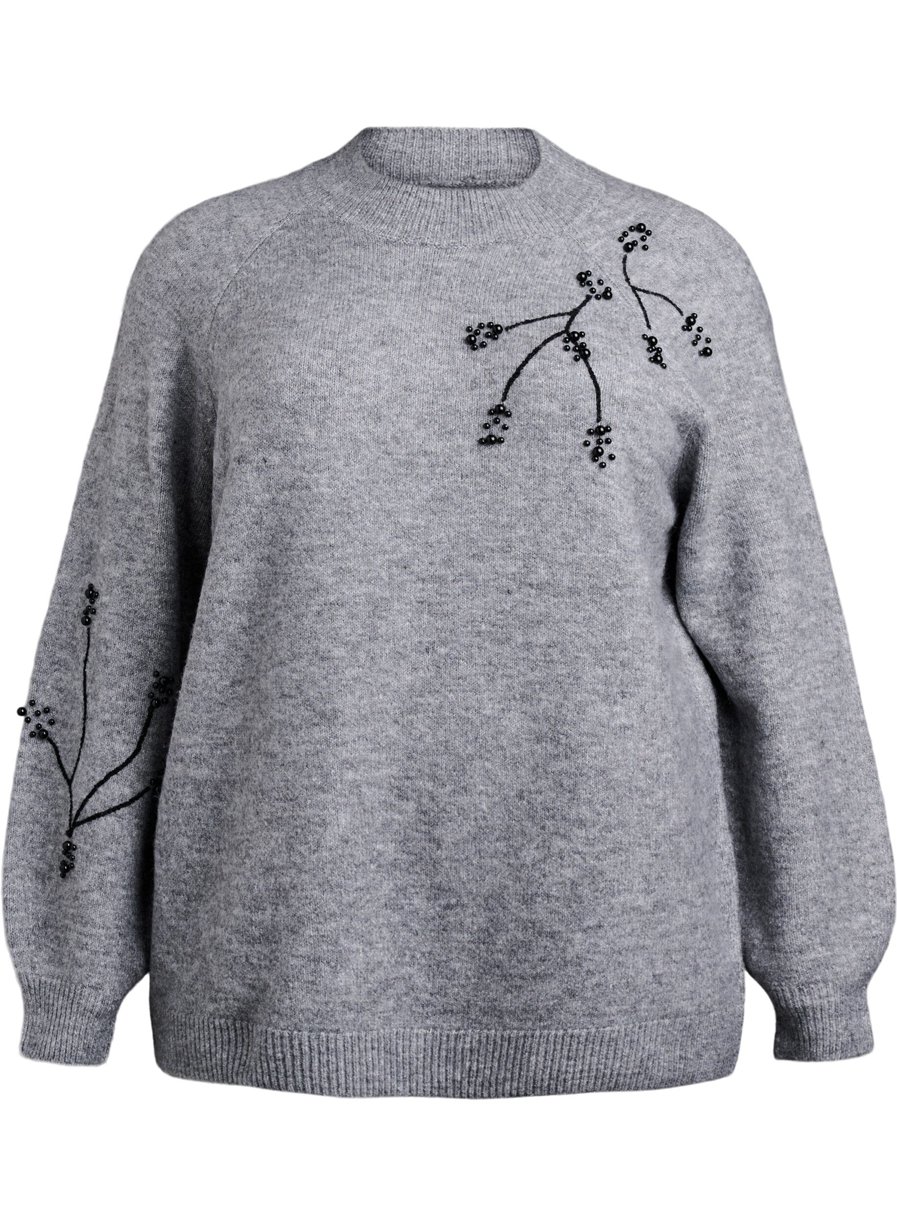 Sweter z haftem z perel