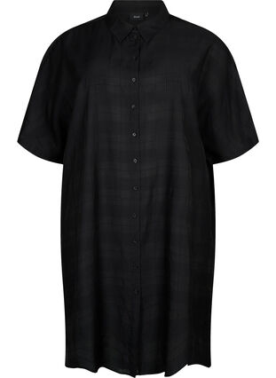 Wiskozowa koszula o przedluzonym kroju z faktura, Black, Packshot image number 0