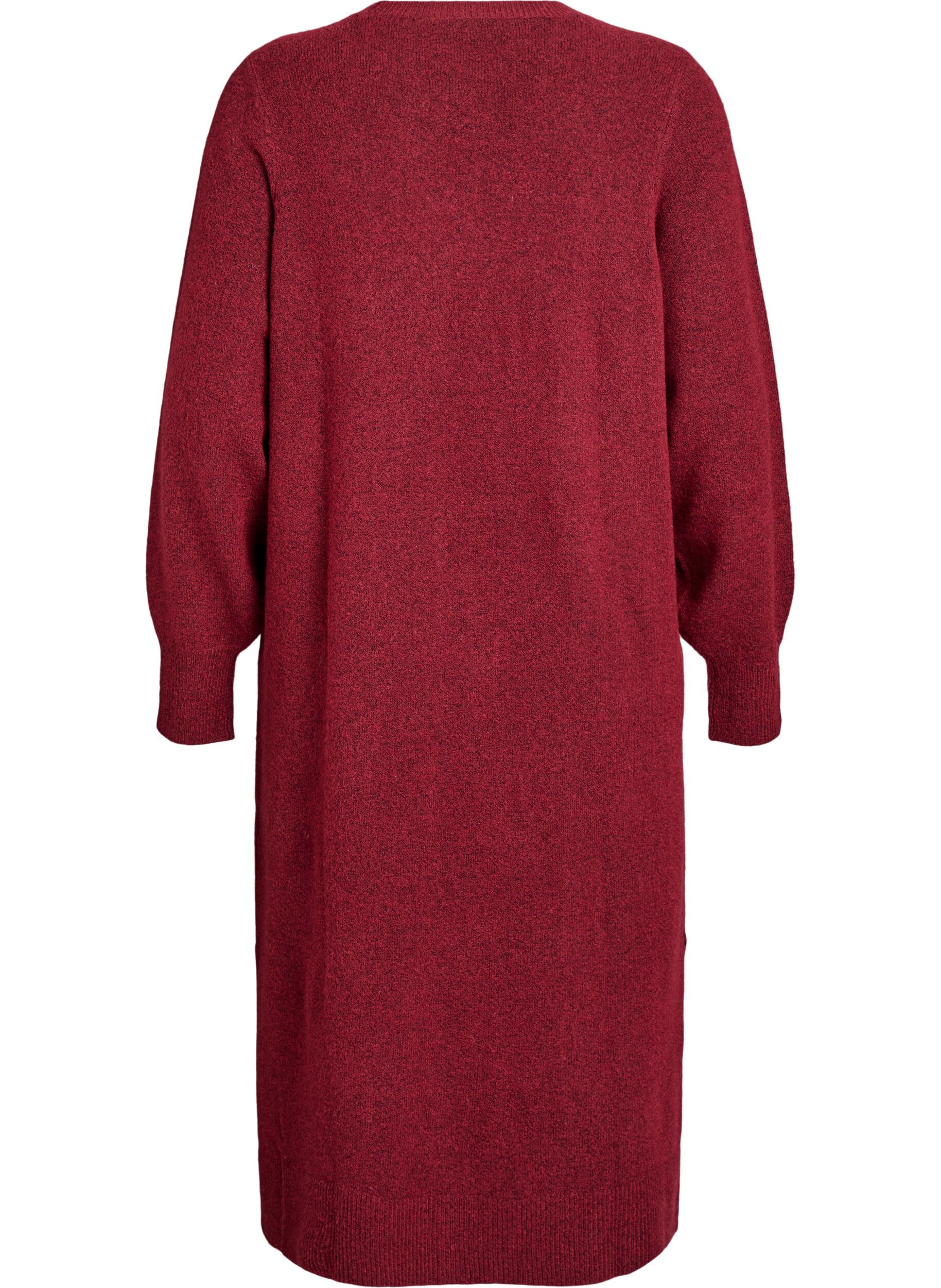 Zizzi Dluga dzianinowa sukienka z dekoltem w szpic, Czerwony, Packshot image number 1