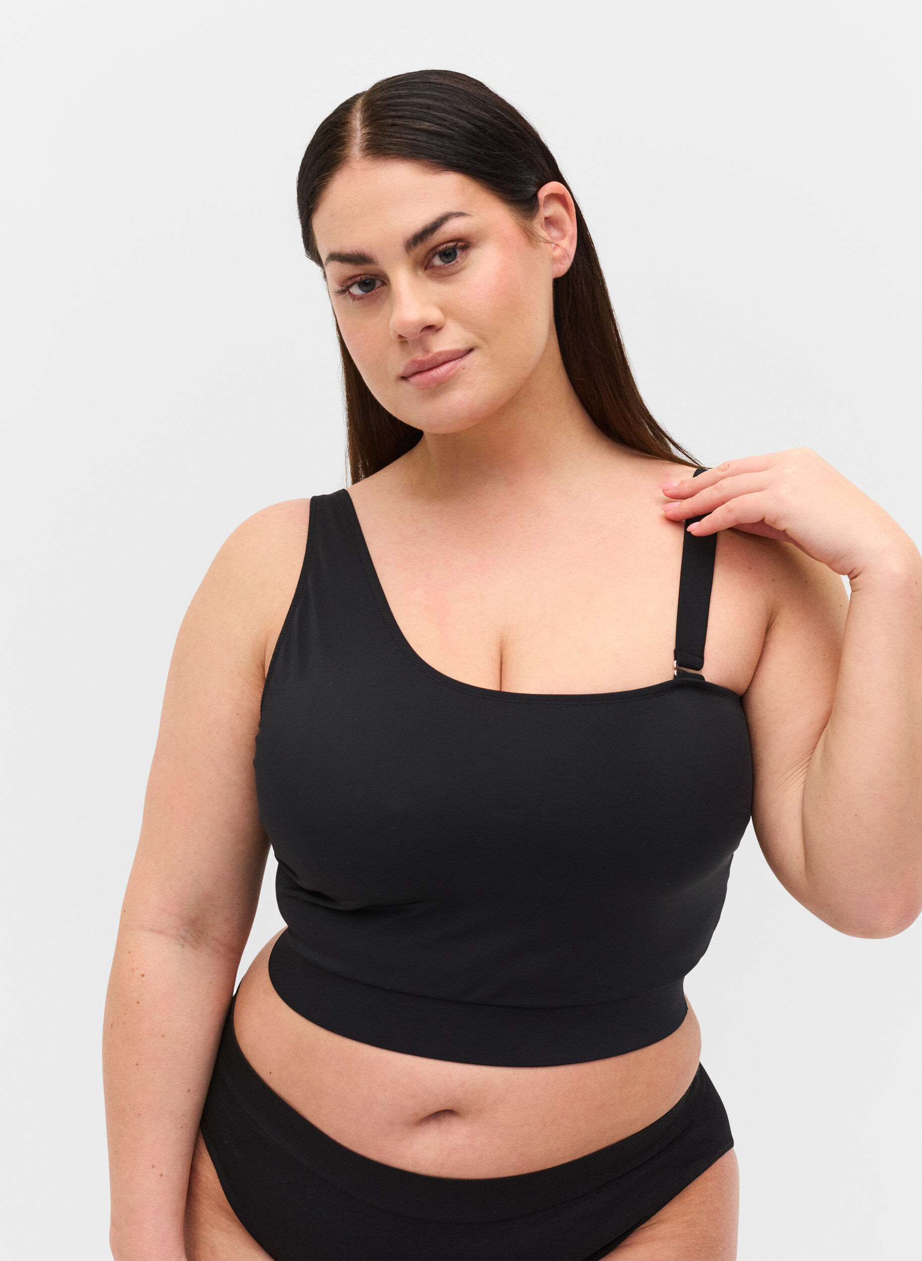 Zizzi One shoulder bikini top, Black, Model image number 0