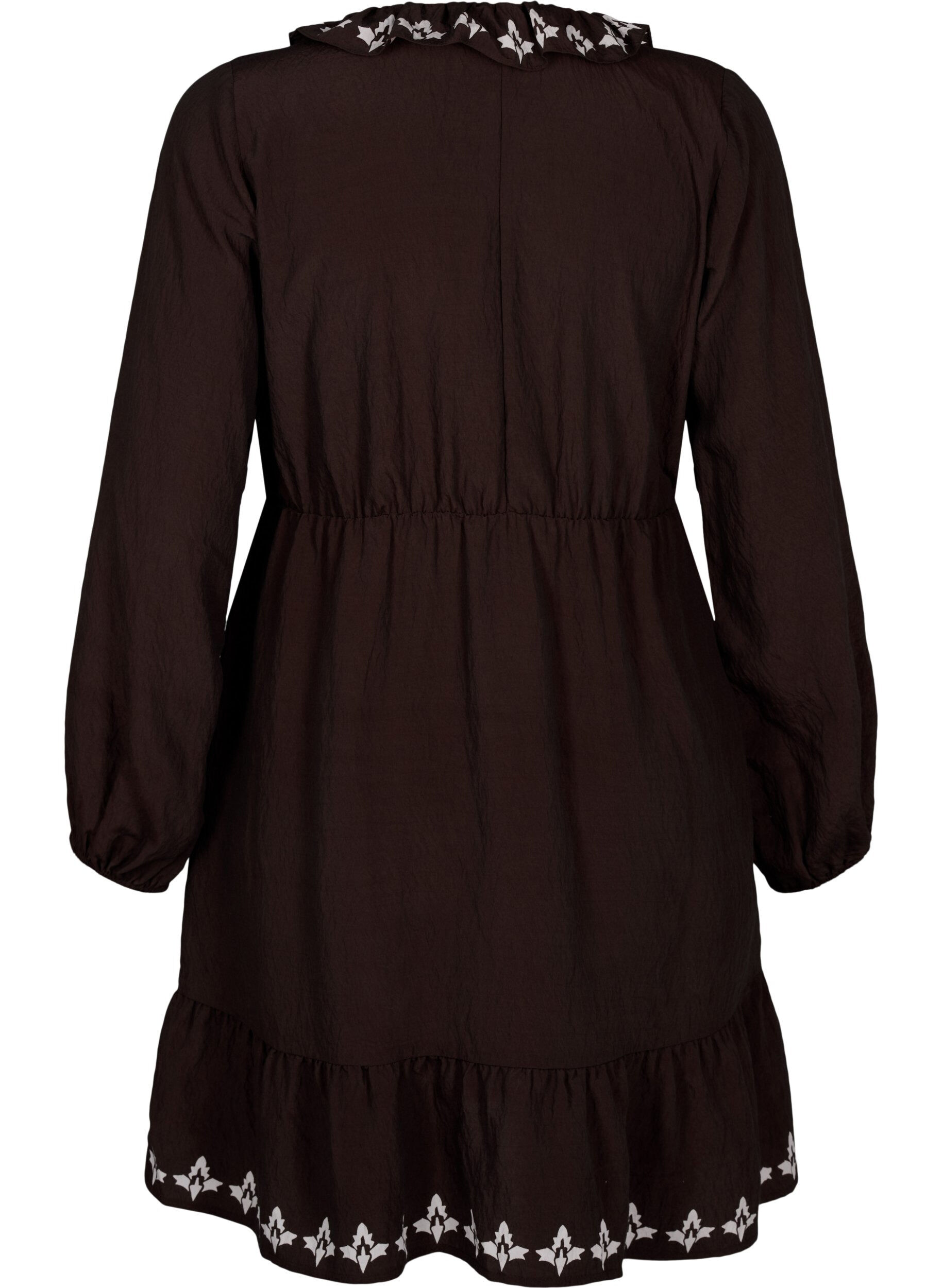 Zizzi Wiskozowa sukienka z dlugimi rekawami i nadrukiem, Brązowy, Packshot image number 1