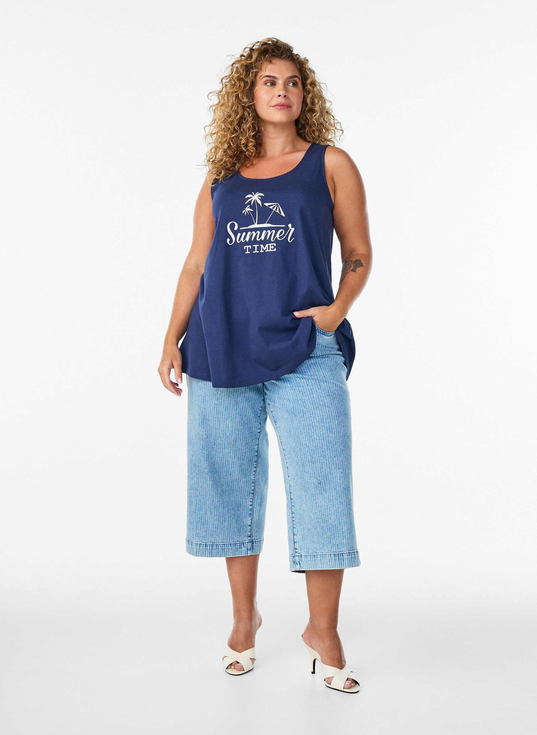 ZizziBawelniany top o&nbsp;rozszerzanym fasonie, Niebieskie, Model image number 1