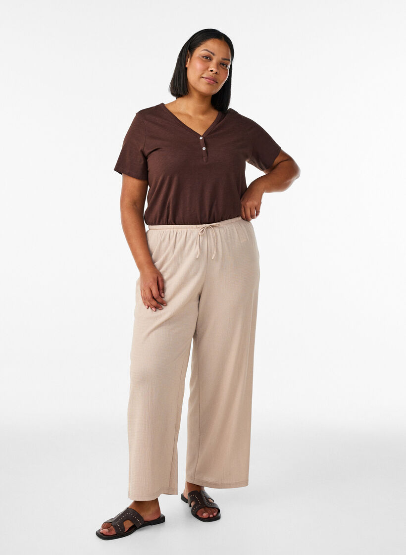 T-shirt z guzikami, Brązowy, Model image number 1