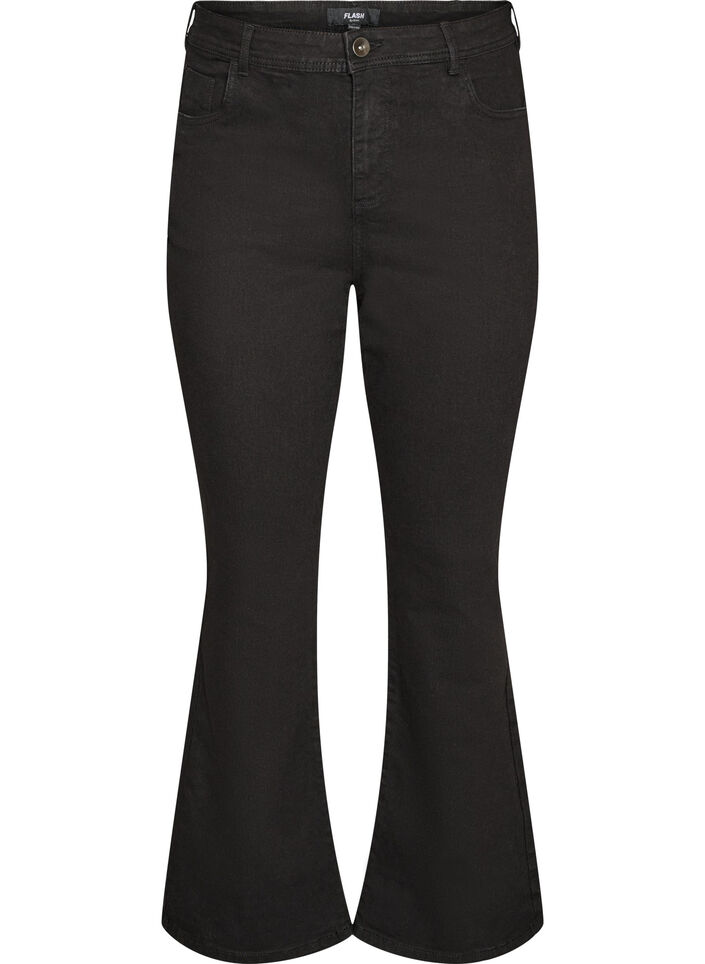 Jeansy o wysokiej talii z rozcieciem na buty, Czarne, Packshot image number 0