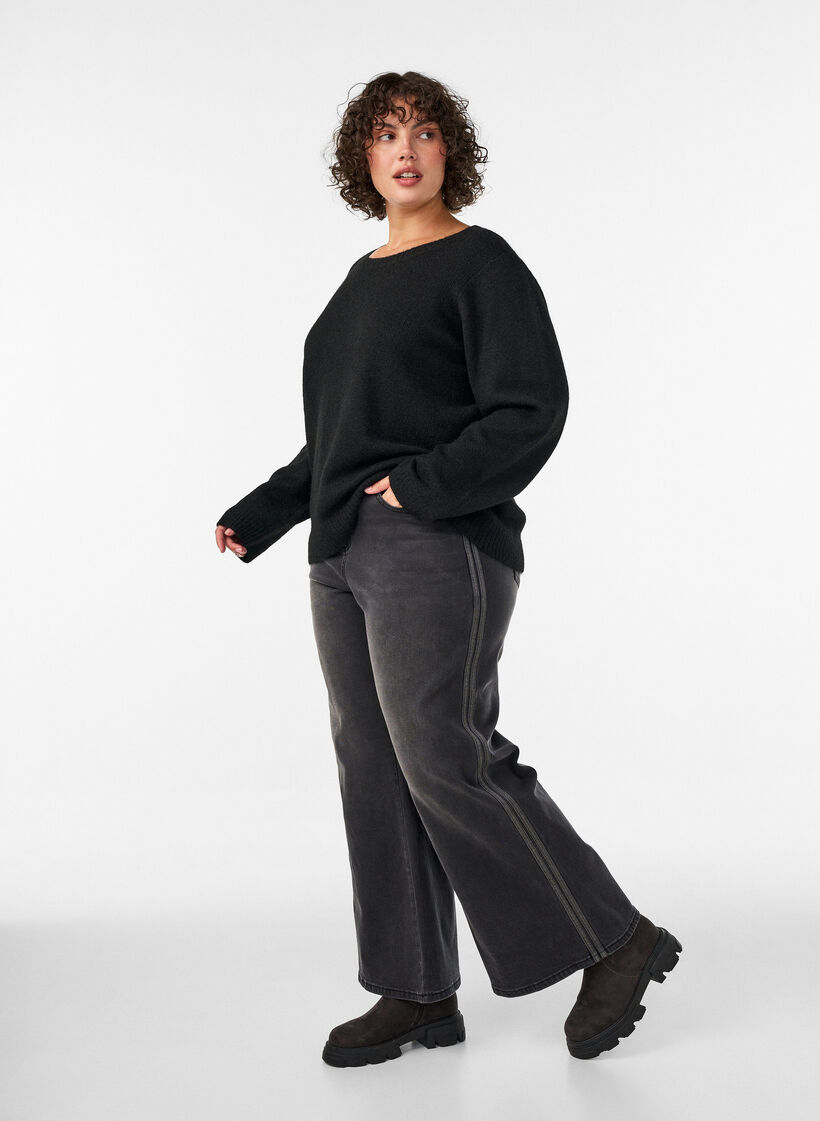 Jeansy o szerokim kroju z pionowymi elementami z denimu, Ciemnoszary, Model image number 2