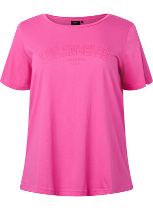 Bawelniana koszulka z nadrukiem tekstowym, Shocking Pink W. LOS, Packshot image number 0