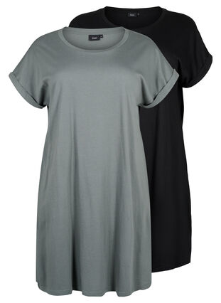 2-pack bawelniana sukienka z krótkimi rekawami, Balsam Green/Black, Packshot image number 0