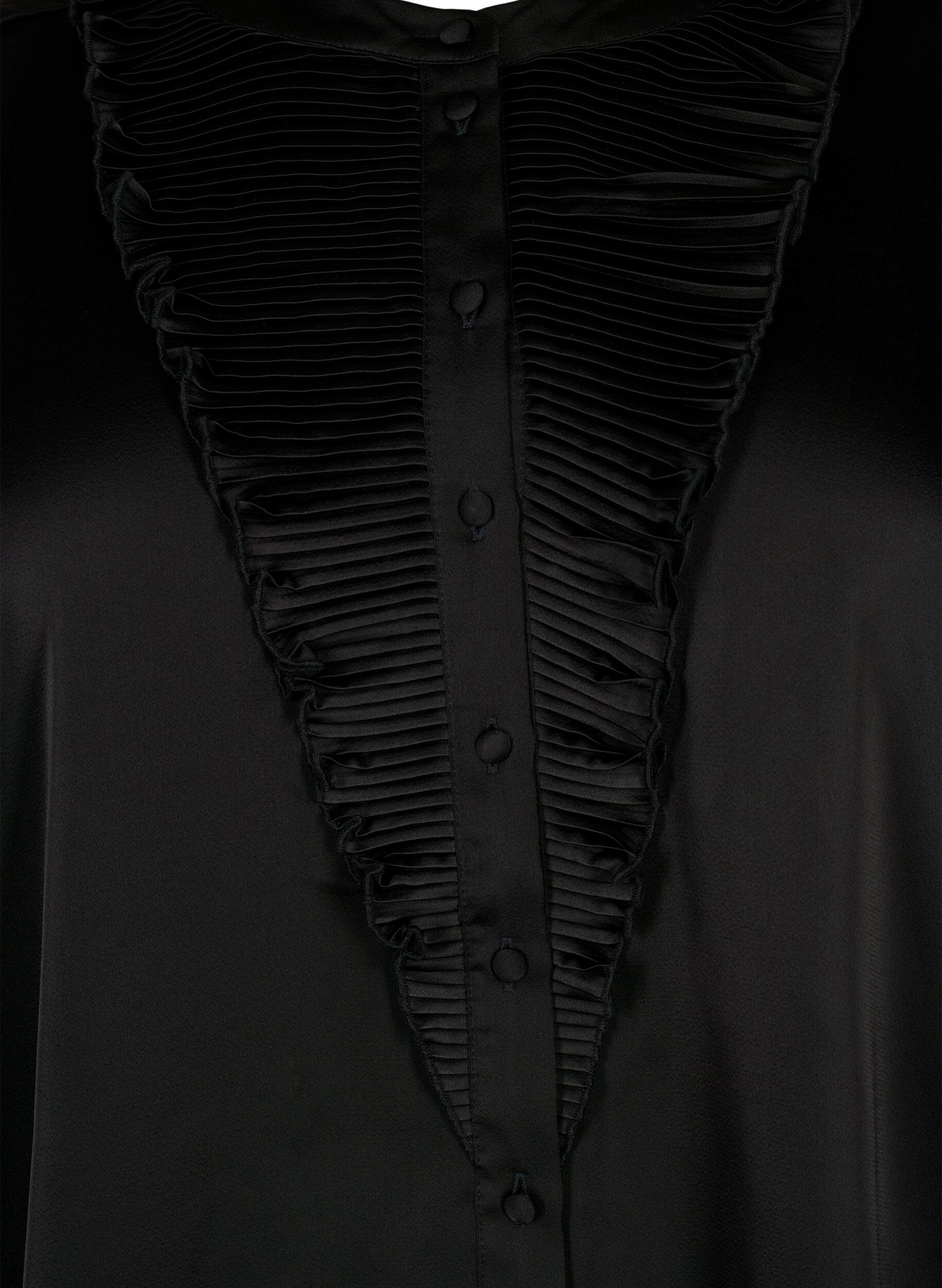 Zizzi Satynowa bluzka koszulowa z falbanami, Black, Packshot image number 2