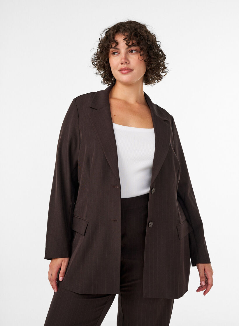 Blekitny marynarka z kieszeniami i rozcieciami, Brązowy, Model image number 0