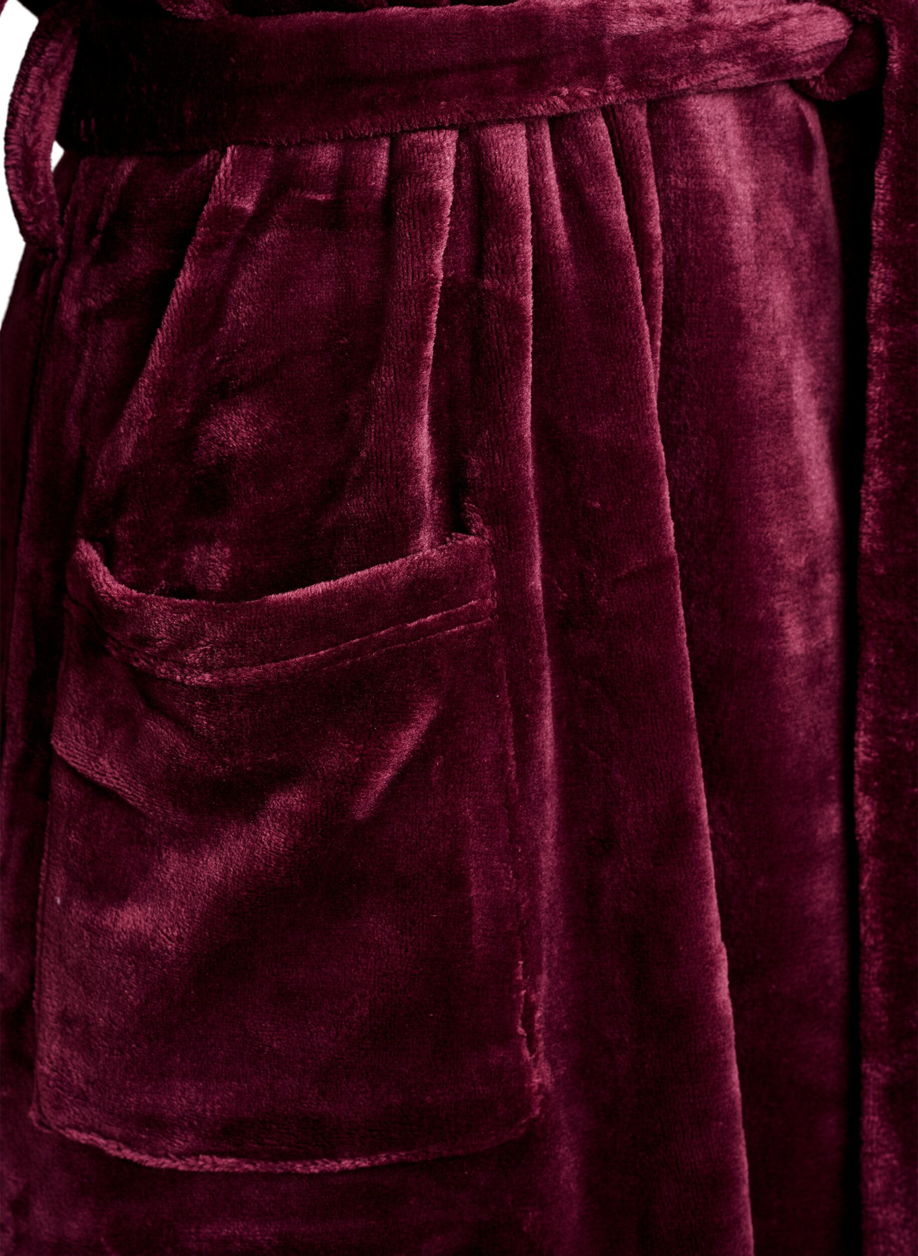 ZizziSzlafrok z miekkiego weluru z kieszeniami, Ciemnobordowy, Packshot image number 3