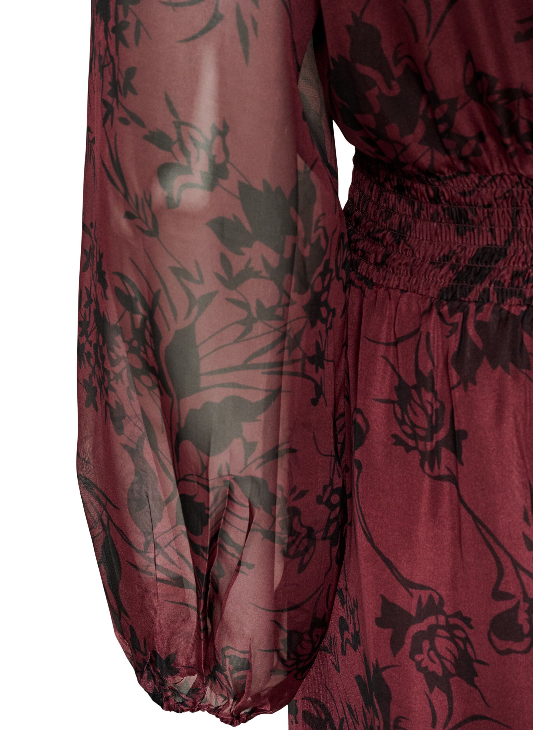 ZizziSukienka maxi w kwiaty z marszczeniem, Ciemnobordowy, Packshot image number 3