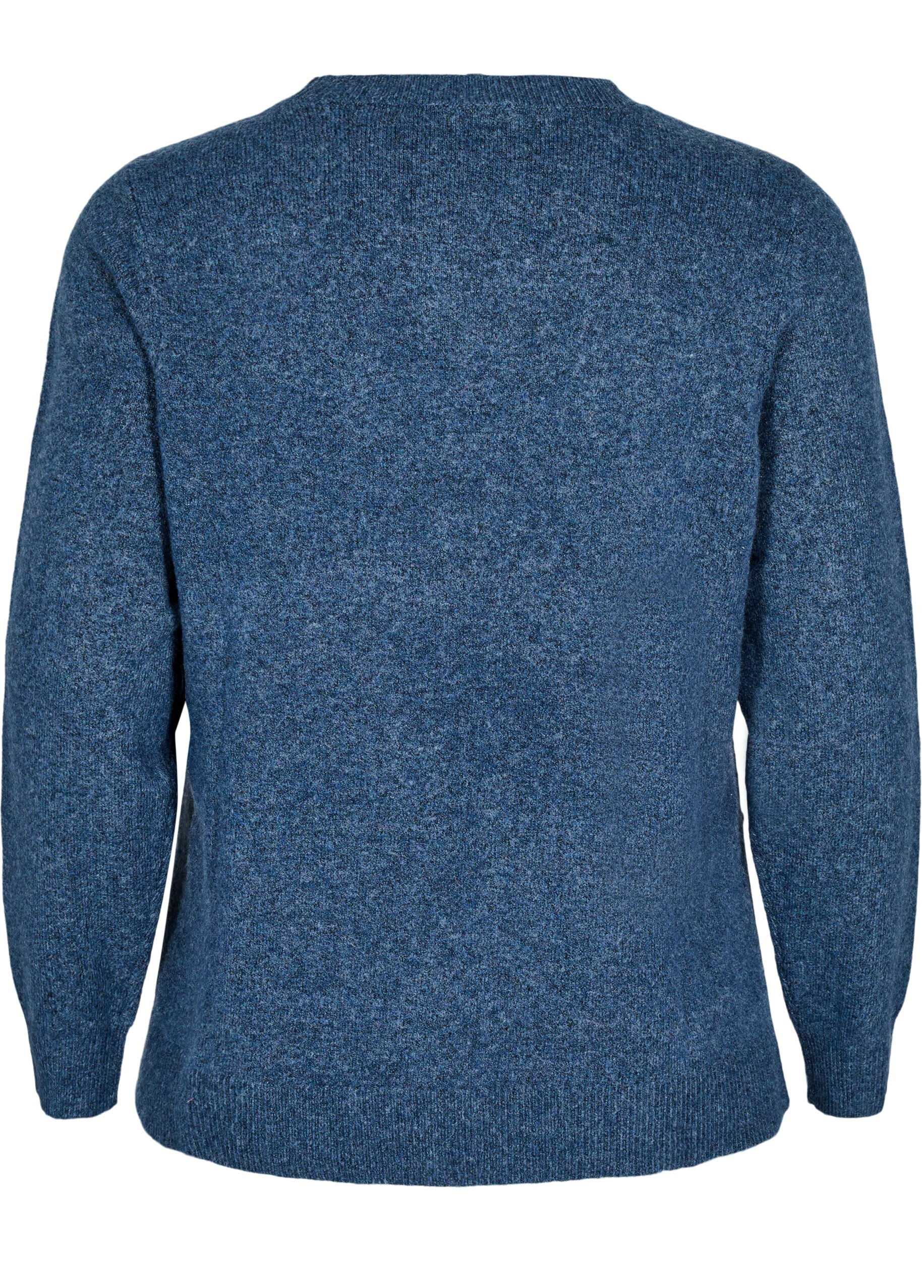 Zizzi Top z dzianiny welnianej z rozcieciami, Bering Sea Mel., Packshot image number 1