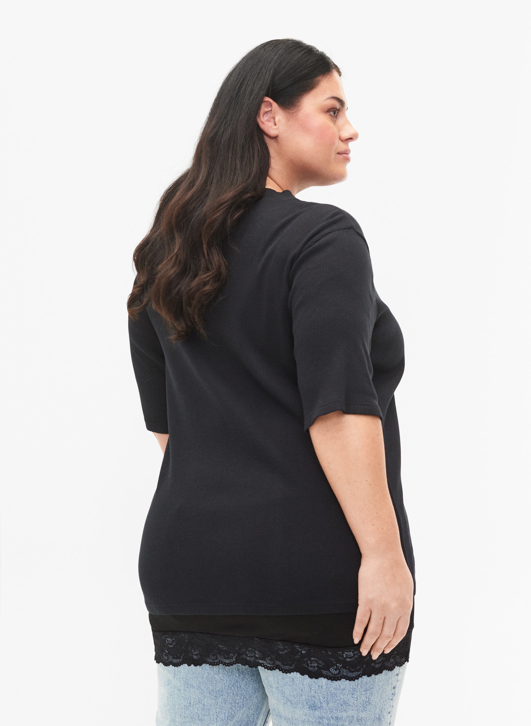 Zizzi 2-pack przedluzenie g&oacute;ry z koronkowym wykonczeniem, Black/Black, Model image number 1