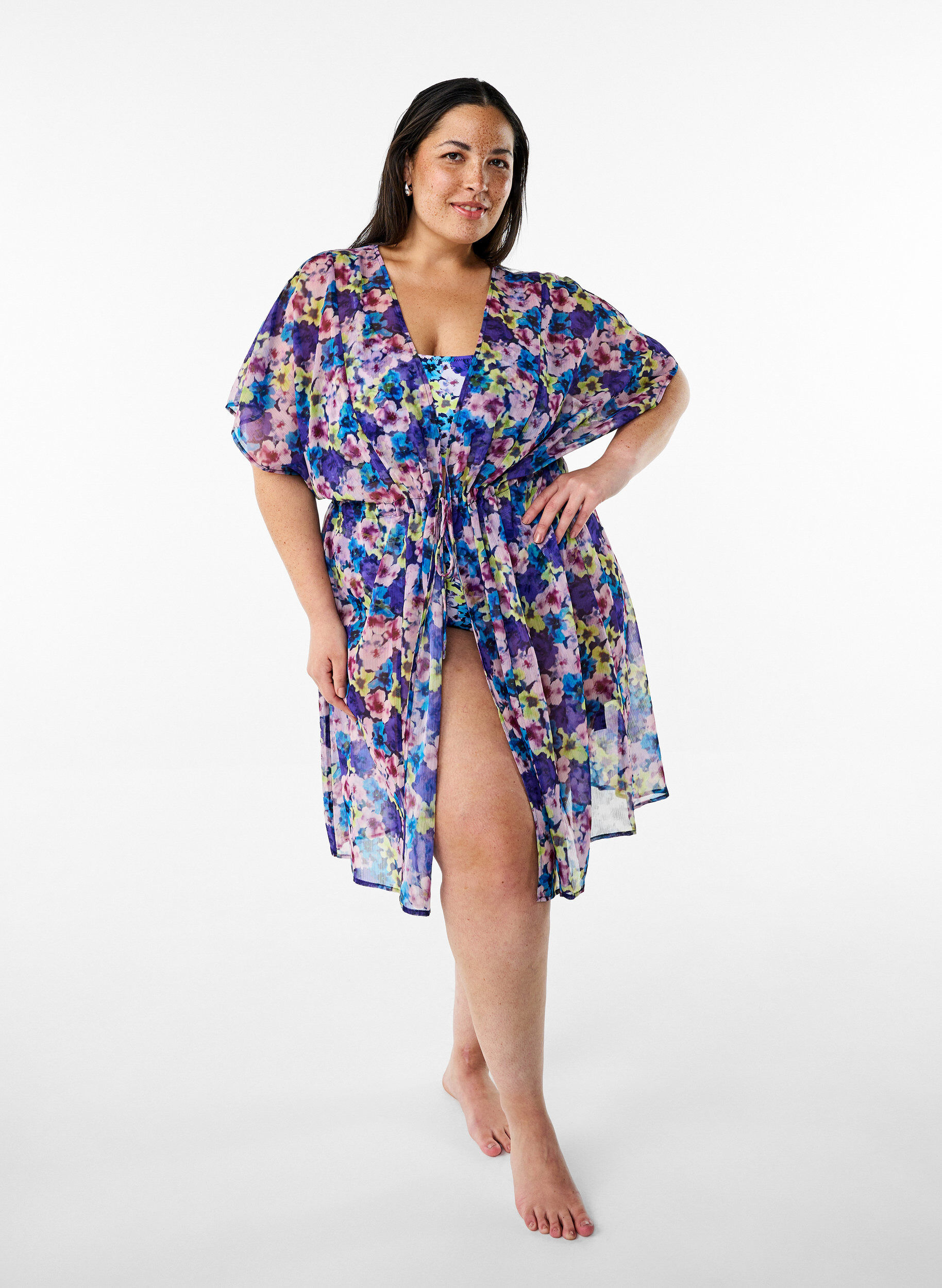Zizzi Plazowe kimono z nadrukiem, Niebieskie, Model image number 0