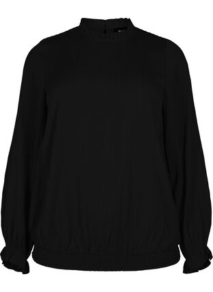 Plisowana bluzka z marszczeniami i faktura, Black, Packshot image number 0