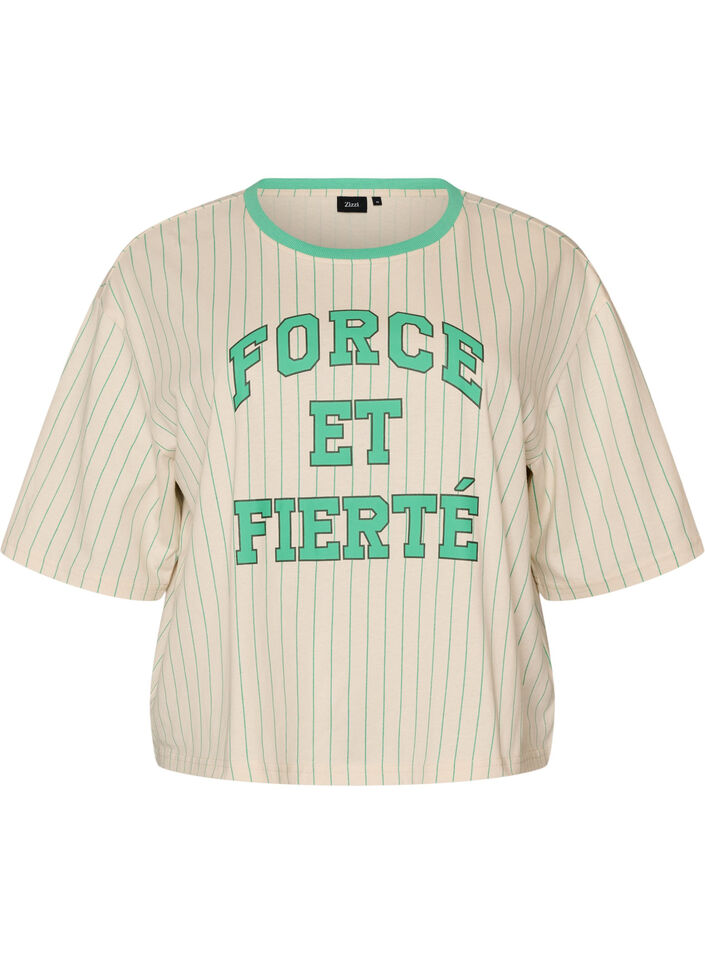 Koszulka Boxy z paskami i nadrukiem, Biały, Packshot image number 0