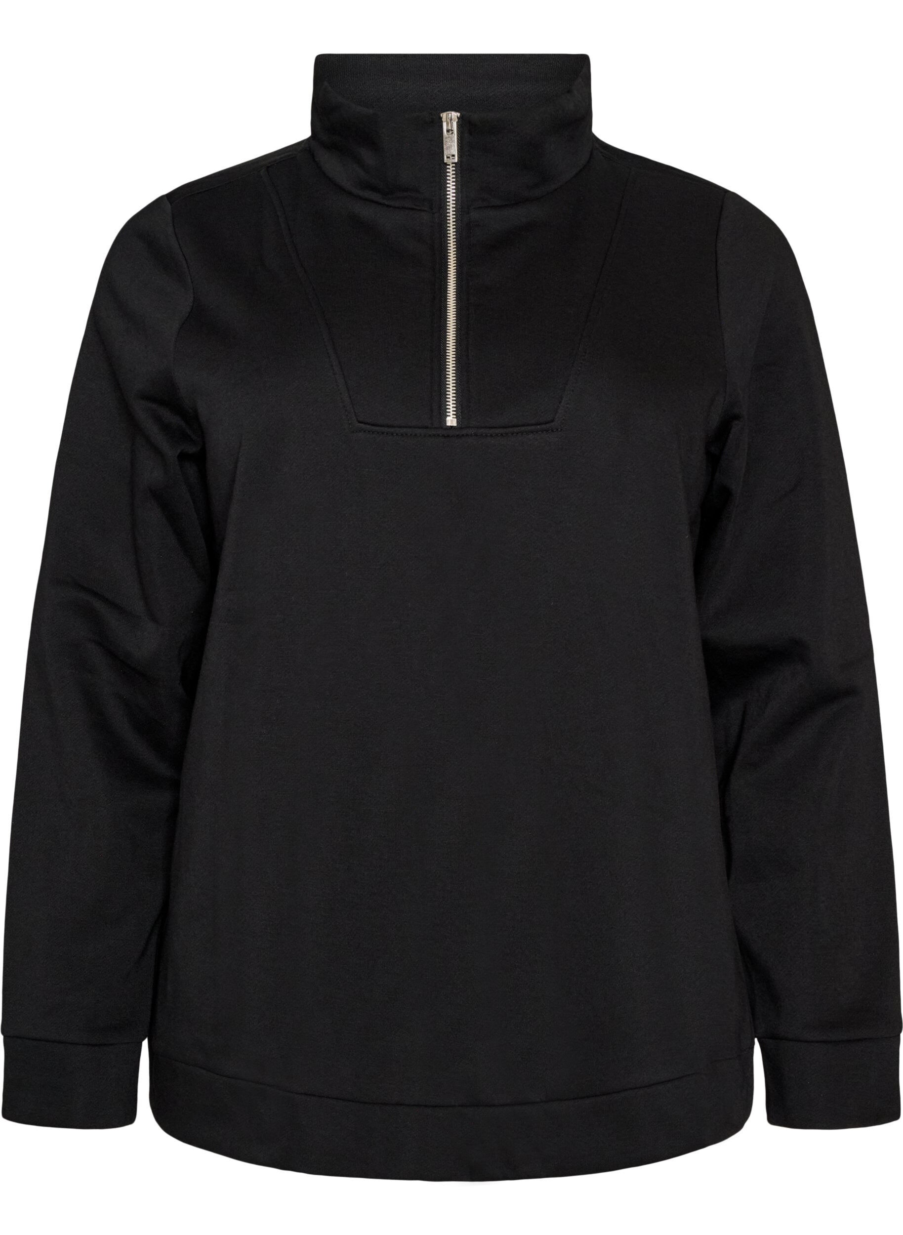 ZizziBluza z wysokim kolnierzem i zamkiem, Czarne, Packshot image number 0
