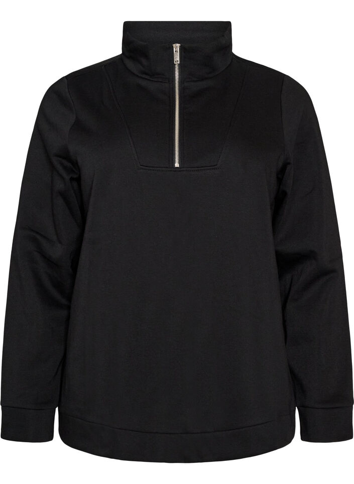 Bluza z wysokim kolnierzem i zamkiem, Czarne, Packshot image number 0