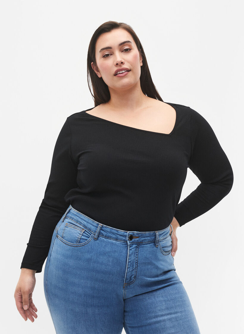 Koszulka z dlugimi rekawami o asymetrycznym kroju, Black, Model image number 0