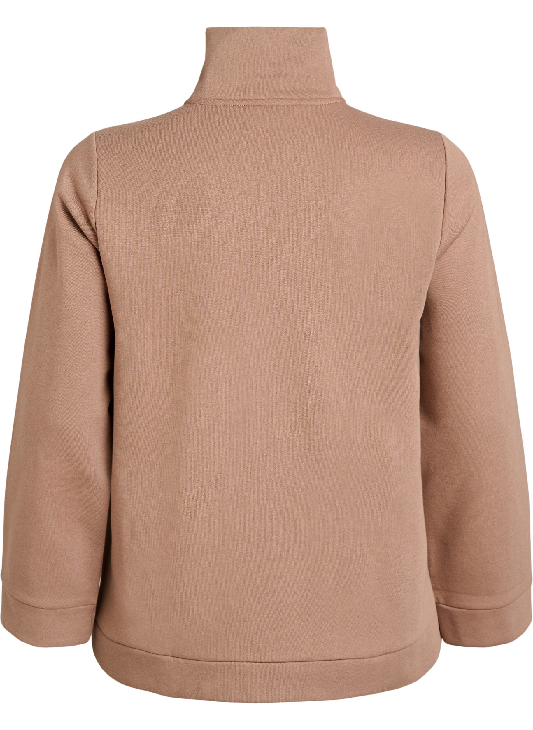 Zizzi Bluza z wysokim dekoltem i zamkiem blyskawicznym, Brązowy, Packshot image number 1