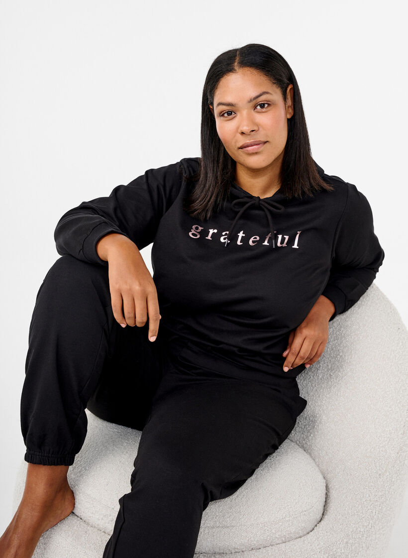 Bluza z kapturem i nadrukiem, Czarne, Image image number 0