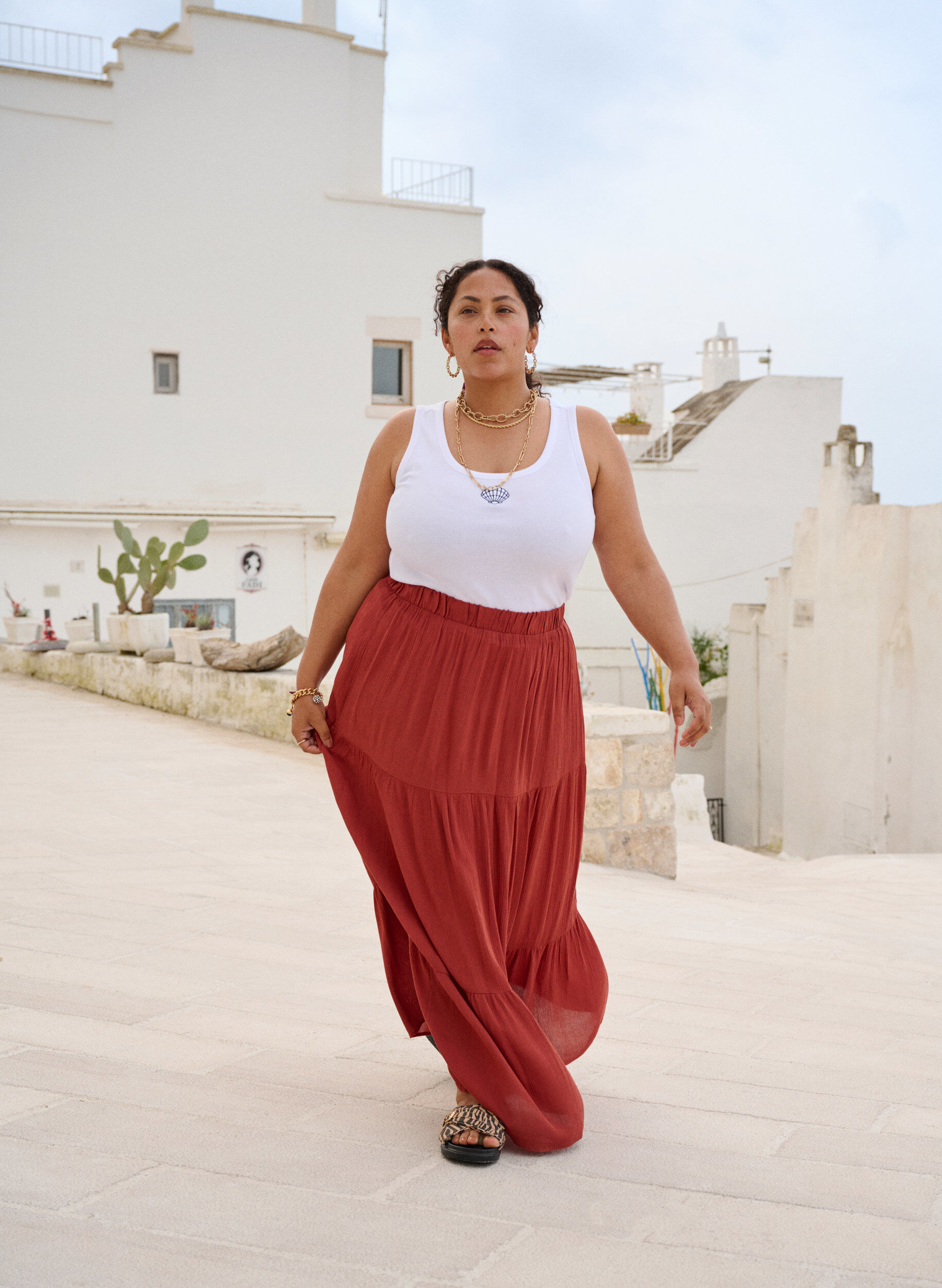 Zizzi Dluga sp&oacute;dnica z gumka w pasie, Czerwony, Image image number 0