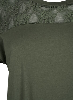 Bawelniana koszulka z krótkim rekawem i koronka, Thyme, Packshot image number 2