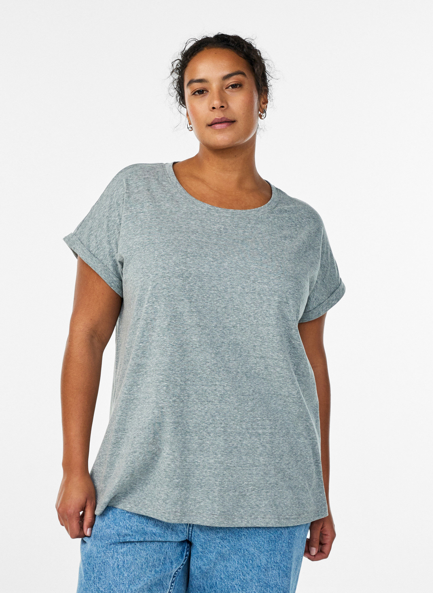 Melanzowa koszulka z kr&oacute;tkim rekawem, Zielony, Model