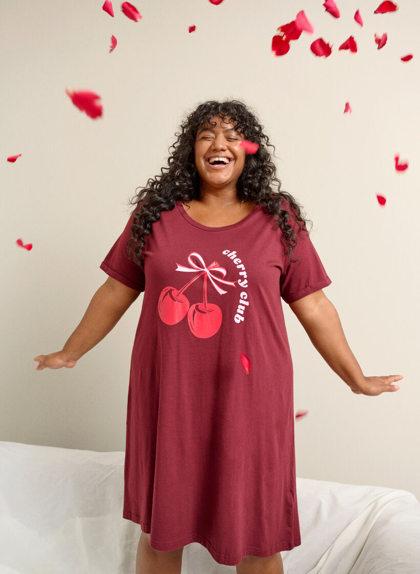 Koszula nocna z krótkim rekawem, wykonana z bawelny organicznej, Czerwony, Image image number 0