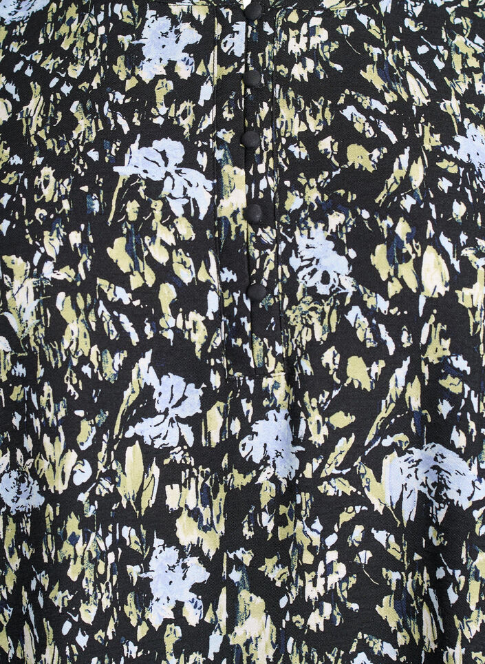 Wzorzysta bluzka z dlugim rekawem i guzikami, Czarne, Packshot image number 2