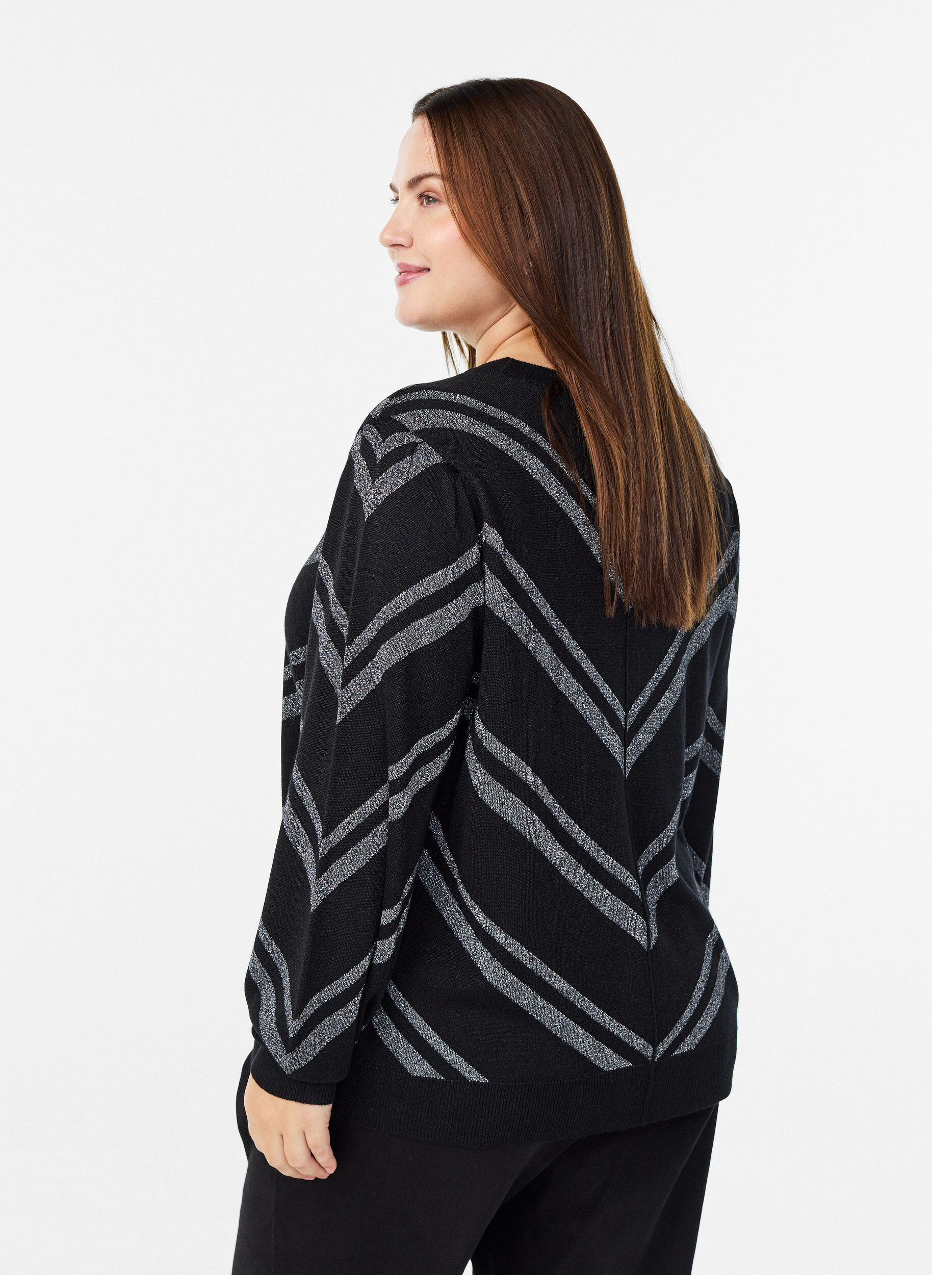 Zizzi Bluzka z dzianiny ze wzorem z efektem brokatu, Czarne, Model image number 2